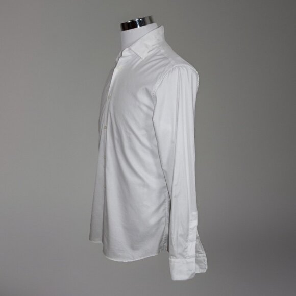 $695 Zegna Men's White Barrel-Cuff Dress Shirt wrinkle free cotton Size 40/15.5 - Picture 4 of 7